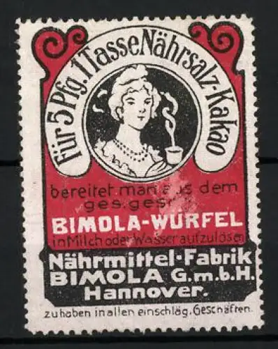 Reklamemarke Hannover, Nährmittel-Fabrik Bimola GmbH, Nährsalz-Kakao