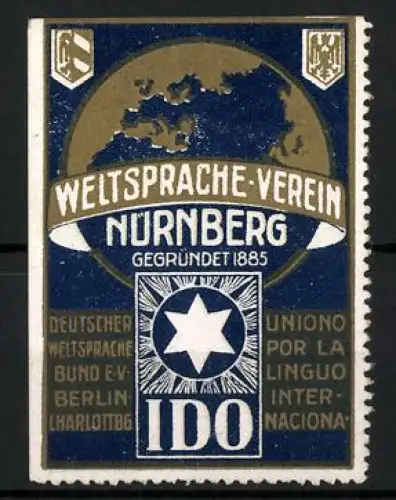 Reklamemarke Nürnberg, Weltsprache-Verein, Weltkarte und IDO-Symbol, Esperanto