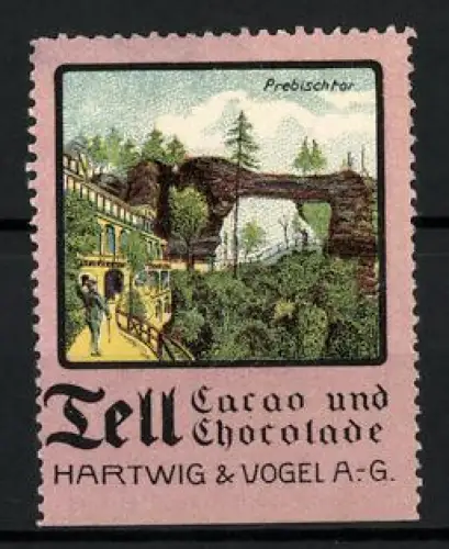 Reklamemarke Dresden, Tell Cacao und Chocolate, Hartwig & Vogel AG, natürliche Felsenbrücke Prebischtor