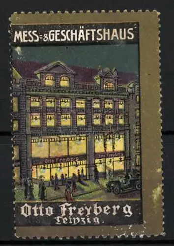 Reklamemarke Leipzig, Otto Freyberg Messe- & Geschäftshaus, Geschäftshaus bei Nacht