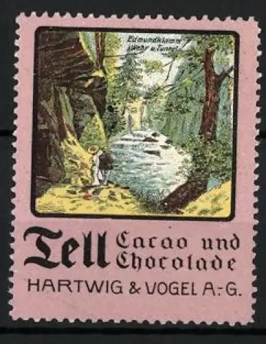 Reklamemarke Dresden, Tell Cacao und Chocolate, Hartwig & Vogel AG, Edmundsklamm