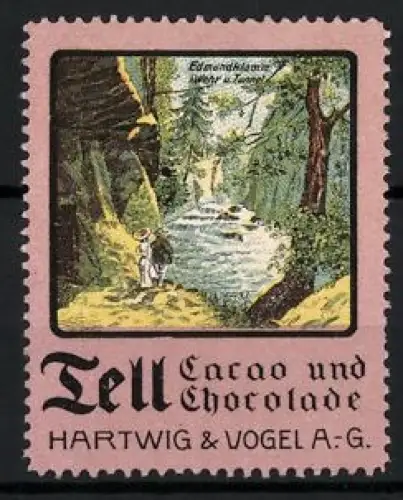 Reklamemarke Dresden, Tell Cacao und Chocolate, Hartwig & Vogel AG, Landschaft bei der Edmundsklamm