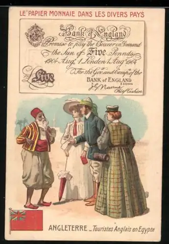 Sammelbild Lille, Chicorée Supérieure C. Beriot, Englischer Geldschein 5 Pounds, Englische Touristen in Ägypten
