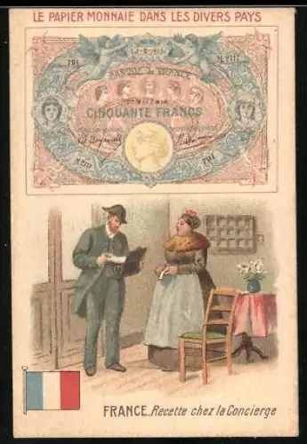 Sammelbild Cambrai, Chicorée Extra à la Boulangère, Französischer Geldschein, Paar mit Portemonnaie