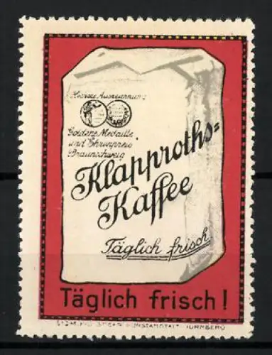 Reklamemarke Nürnberg, Klapproths-Kaffee, Kaffeepackung