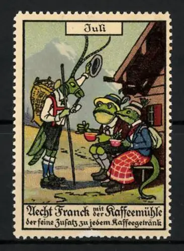 Reklamemarke Aecht Franck mit der Kaffeemühle, Frösche in den Bergen