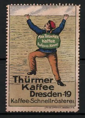 Reklamemarke Dresden, Thürmer Kaffee, Kletternder Mann