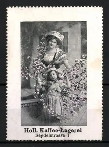 Reklamemarke Holl. Kaffee-Lagerei, Seydelstrasse 1, Blumenmädchen