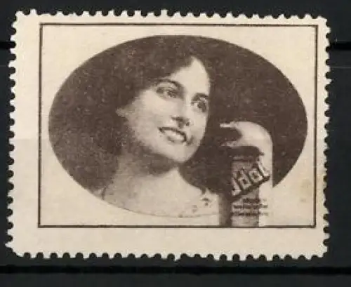 Reklamemarke Odol, Frau mit Mundwasser-Flasche