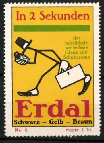 Reklamemarke Schuhcreme Erdal, Laufendes Strichmännchen mit Schuhen und Zylinder