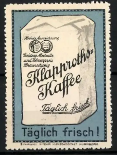 Reklamemarke Klapproths-Kaffee, Kaffeepackung