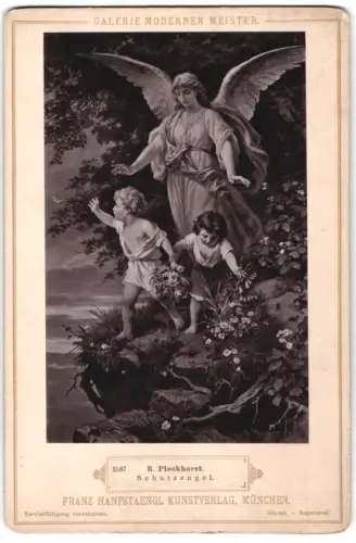 Fotografie Franz Hanfstaengl, München, Schutzengel wacht über Kinder nach einem Gemälde von B. Plockhorst
