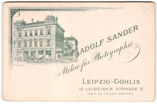 Fotografie Adolf Sander, Leipzig-Gohlis, Leipziger Strasse 12, Ansicht des Ateliers mit filigranem Rahmen