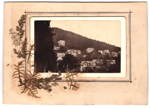 Fotografie unbekannter Fotograf, Ansicht Friedrichroda, Hügelansicht mit Villen mit getrockneten Pflanzen verziert