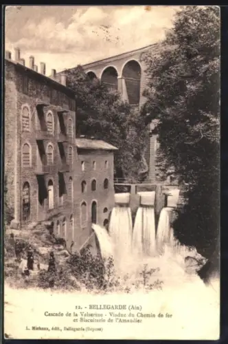 AK Bellegarde /Ain, Cascade de la Valserine, Viaduc du Chemin de fer et Biscuiterie de l`Amandier