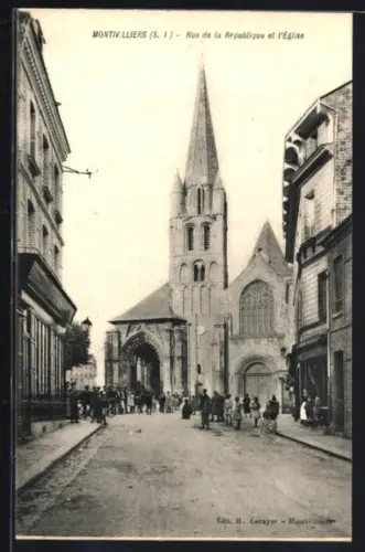 AK Montivilliers /S. I., Rue de la République et l`Église