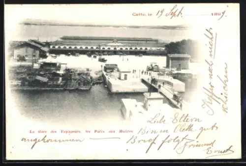 AK Cette, La Gare des Voyageurs, les Parcs aux Huîtres