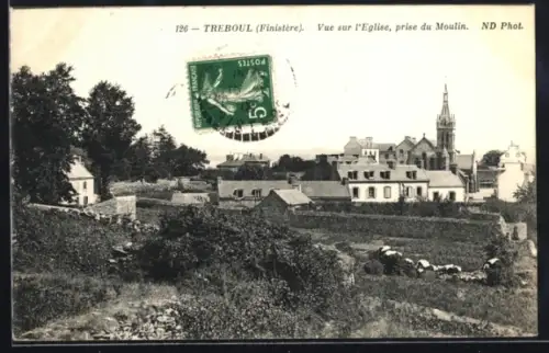 AK Treboul /Finistère, Vue sur l`Eglise, prise du Moulin