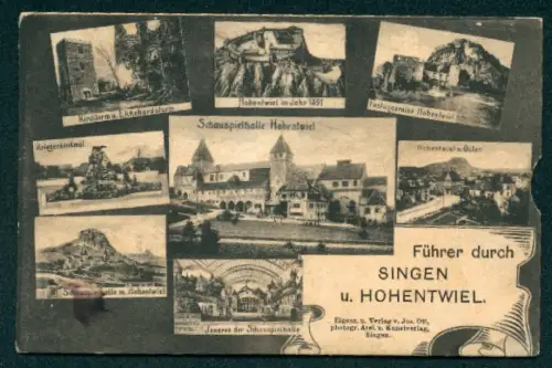 Leporello-AK Singen, Führer durch Singen u. Hohentwiel, Schauspielhalle, Ansichten Hohentwiel, Infobroschüre