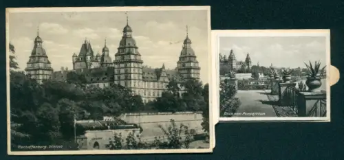 Leporello-AK Aschaffenburg, Schloss, Blick vom Pompeijanum, Stiftsplatz