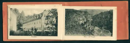Leporello-AK Bad Thal, Talmühle, Blick v. Tempel, Ortsansicht, Scharfenburg, Luisen-Bad, Grosse Grotte