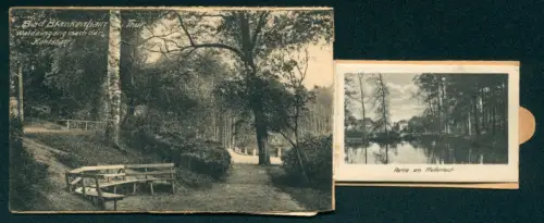 Leporello-AK Bad Blankenhain /Th., Waldeingang nach der Kohlstatt, Pfeifenteich, Schüttners Ruhe