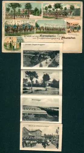 Leporello-AK Munsterlager /Hannover, Kavallerie, Feldschmiede, Infanterie am Bahnhof