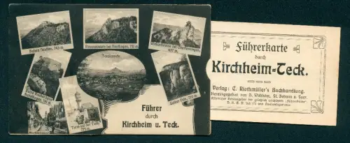 Leporello-AK Kirchheim u. Teck, Stadtführer, Totalansicht, Gelber Fels, Turm auf der Teck