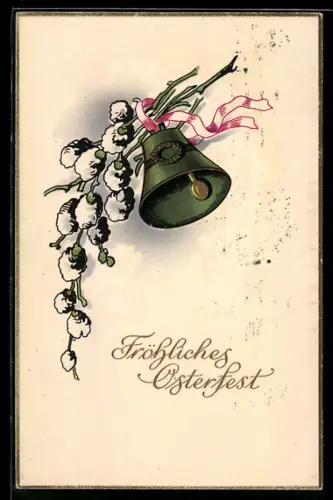 AK Glocke und Weidenkätzchen, Ostern