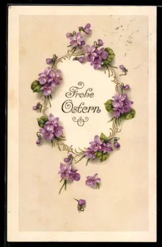 AK Kranz mit Veilchen, Ostergrüsse
