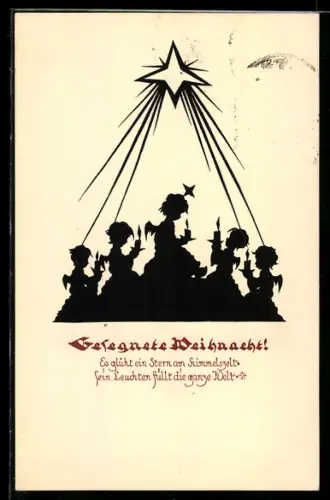 AK Weihnachtsengel unter einem Stern, Weihnachtsgrüsse