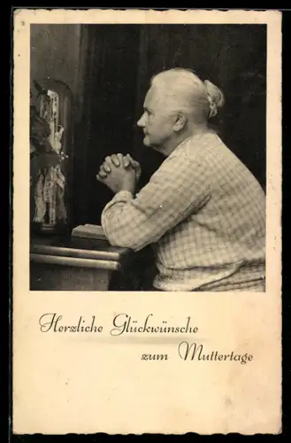 AK Ältere Frau im Gebet, Wünsche zum Muttertag