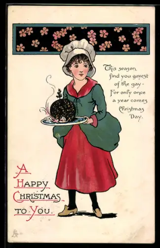 AK Junge Frau mit Weihnachtsbraten, Weihnachtsgrüsse