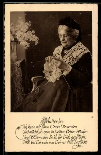 AK Alte Mutter beim Stricken, Muttertag