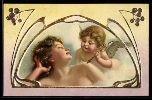 AK Amor zielt mit dem Pfeil auf das Herz der jungen Dame