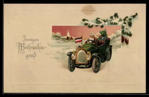 AK Weihnachtsmann kommt mit dem Auto