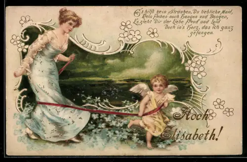 AK Cupido der lose Wicht, schelmisch zu dem Mädchen spricht, Hab dich fest in meinem Bann