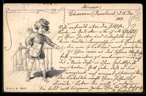 AK Amor bringt als Postbote einen Liebesbrief