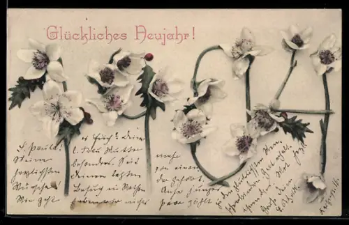 AK Blumen bilden die Jahreszahl 1904, Glückliches Neujahr