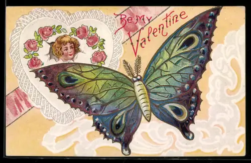 AK Valentinstagsgruss mit Schmetterling