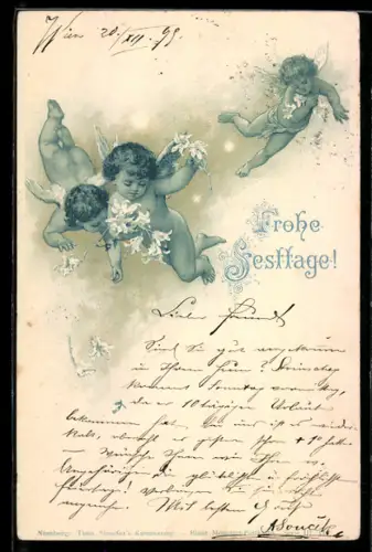 AK Weihnachtsengel mit Schneeglöckchen