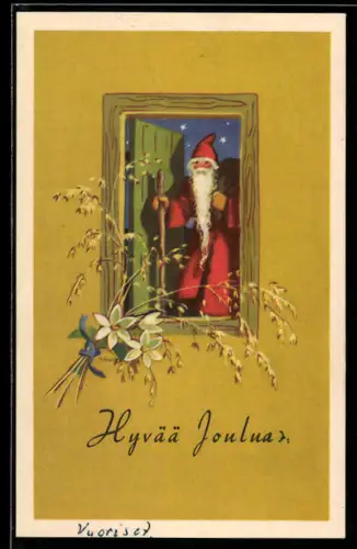 AK Der Weihnachtsmann kommt durch eine Tür