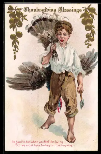 AK Mann mit einer Axt und einem Truthahn auf der Schulter, Thanksgiving-Gruss