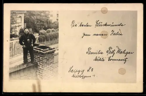 AK Schornsteinfeger auf einem Dach mit Neujahrsgruss