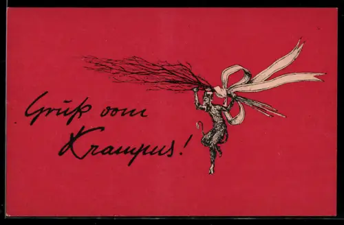 AK Krampus trägt seine Rute