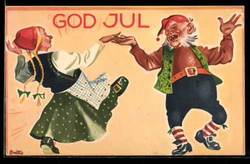 AK Alter Herr tanzt mit einer Dame, Weihnachtsgruss