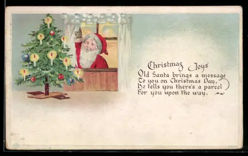 AK Weihnachtsmann sieht durch ein Fenster