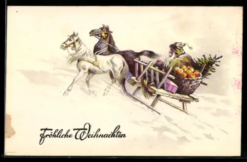 AK Weihnachtsmann im Pferdeschlitten