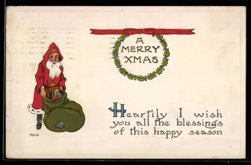AK Weihnachtsmann öffnet seinen Sack voller Geschenke