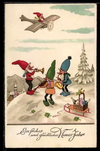 AK Zwerg beobachten Artgenossen im Flugzeug